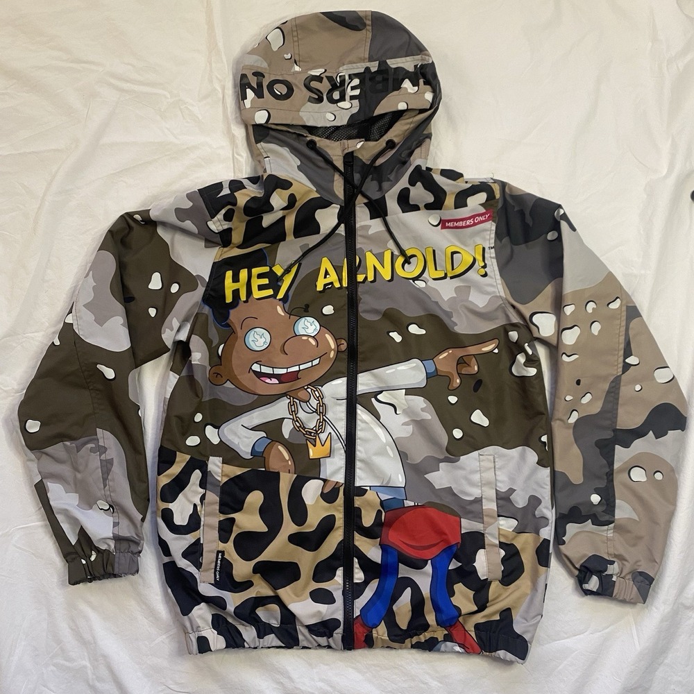 Members Only Hey Arnold Jacket Mens Small Camo Nickelodeon 90s Cartoon Zip Hoodi